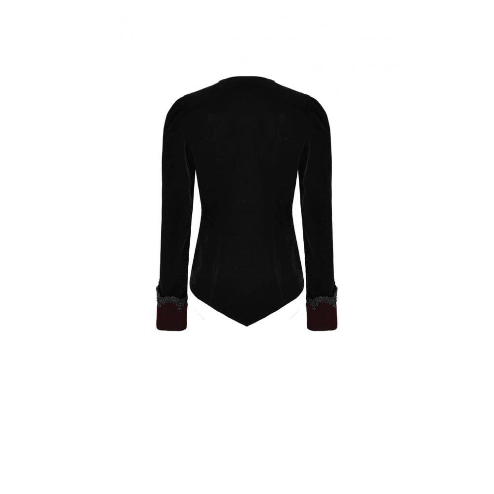 Darkinlove Women's Gothic Applique Two‑Tone Zipper Velvet Tailcoat Jacket