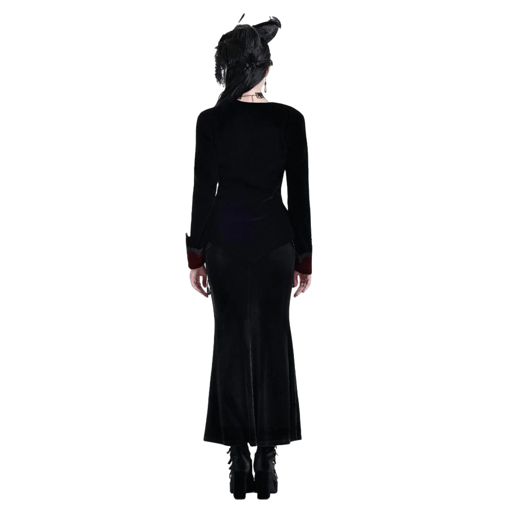 Women's Gothic Applique Two‑Tone Zipper Velvet Tailcoat Jacket
