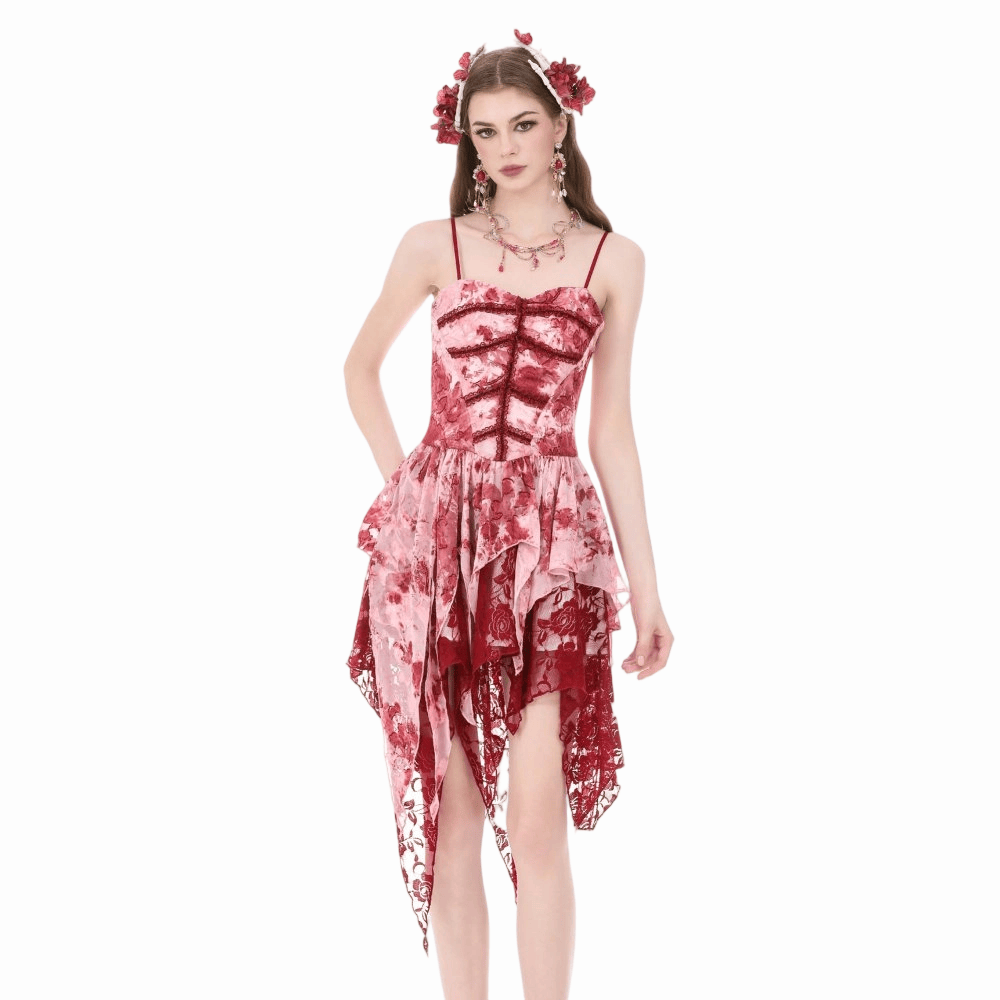 Darkinlove Women's Gothic Asymmetric Tiered Tie-dye Slip Dress