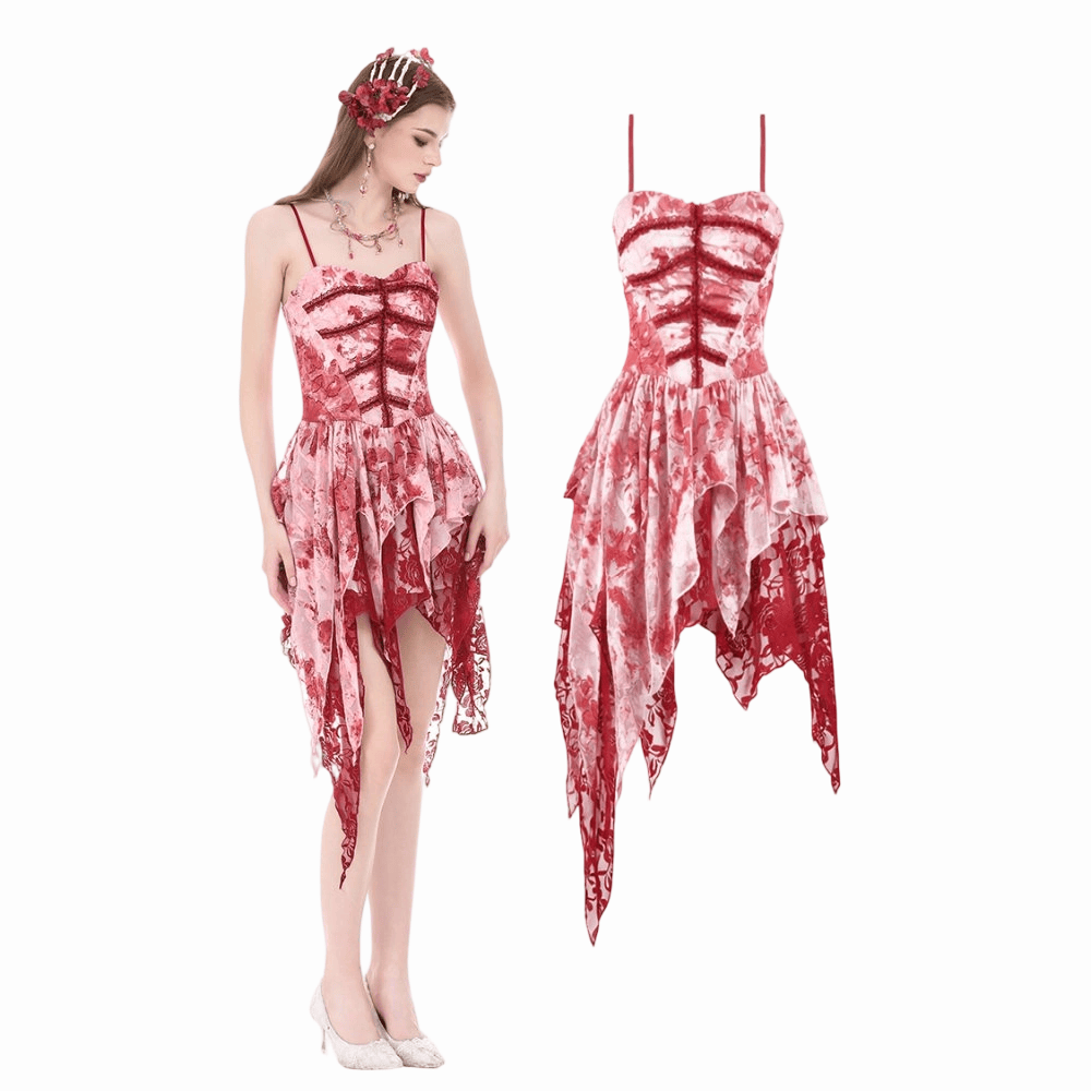 Darkinlove Women's Gothic Asymmetric Tiered Tie-dye Slip Dress