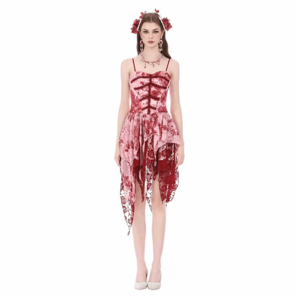 Darkinlove Women's Gothic Asymmetric Tiered Tie-dye Slip Dress