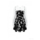 Darkinlove Women's Gothic Bat Coffin Skull Print Peter Pan Collar Bishop Sleeve Short Dress