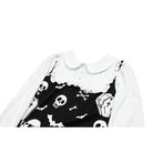Darkinlove Women's Gothic Bat Coffin Skull Print Peter Pan Collar Bishop Sleeve Short Dress