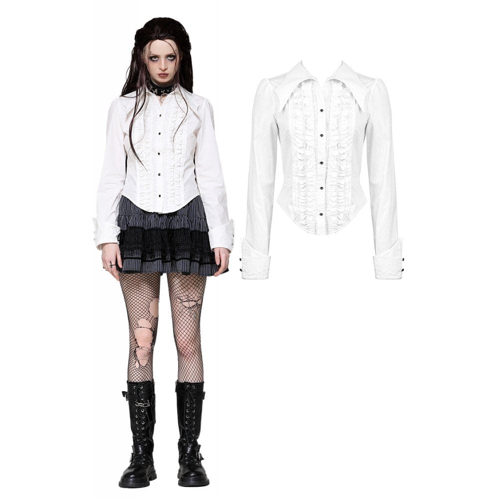 Darkinlove Women's Gothic Bat Collar Ruffled Shirt