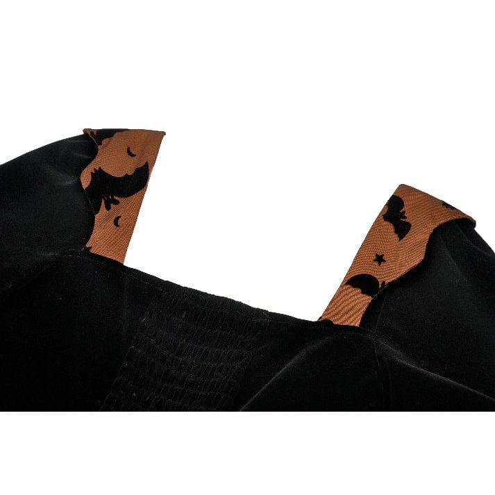 Darkinlove Women's Gothic Bat Printed Lace-up Pumpkin Halloween Dress