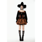 Darkinlove Women's Gothic Bat Printed Lace-up Pumpkin Halloween Dress