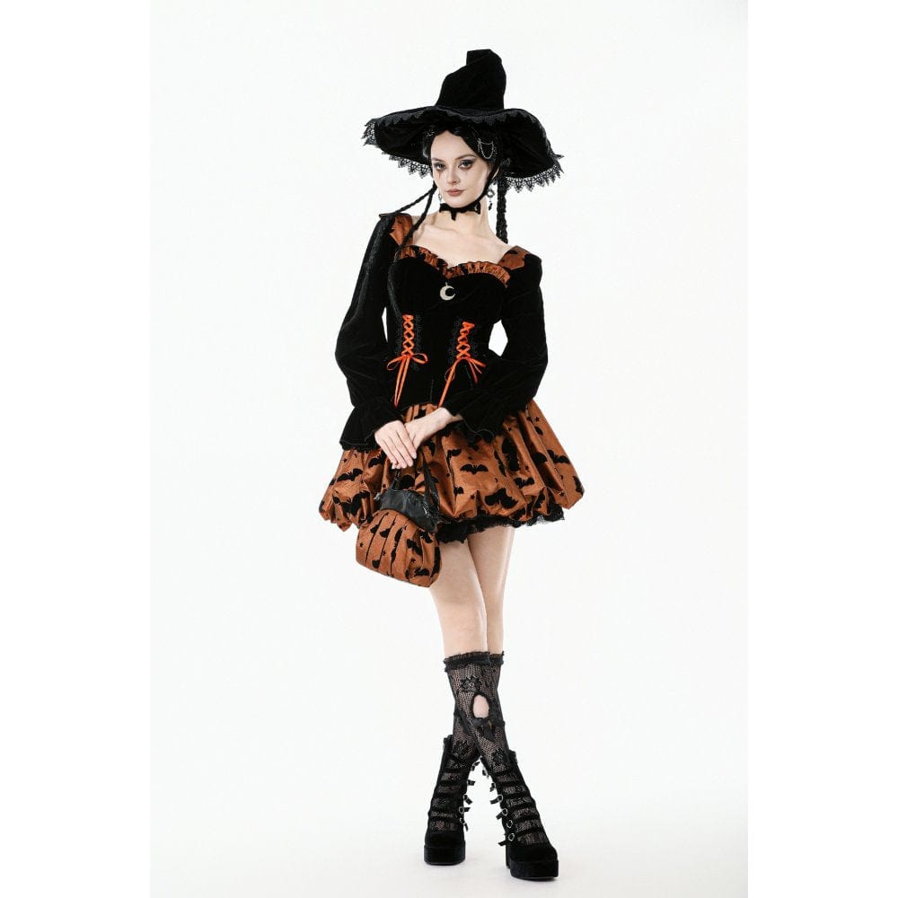 Darkinlove Women's Gothic Bat Star Moon Pattern Pumpkin-shaped Handbag