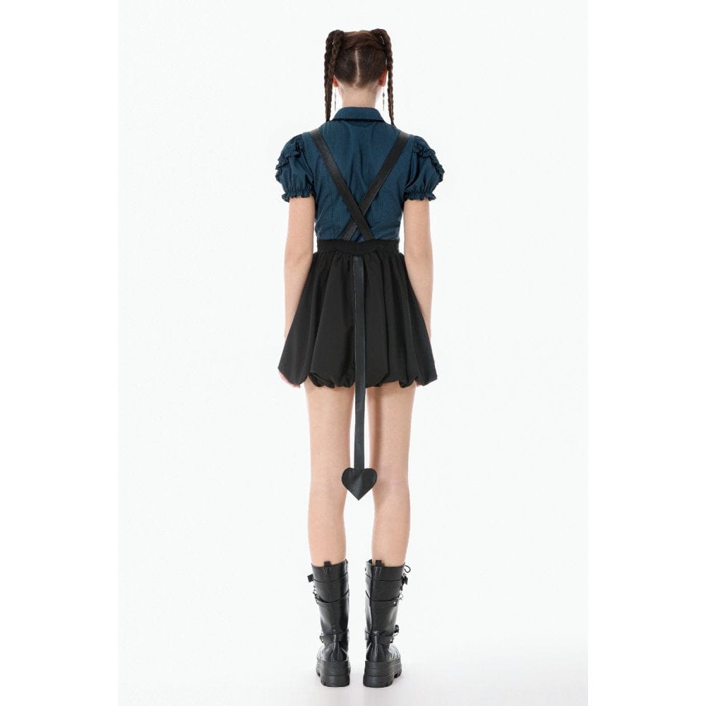 Darkinlove Women's Gothic Bat Wing Buckle Suspender Dress with Tail