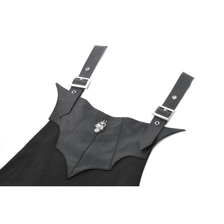 Darkinlove Women's Gothic Bat Wing Buckle Suspender Dress with Tail