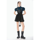 Darkinlove Women's Gothic Bat Wing Buckle Suspender Dress with Tail