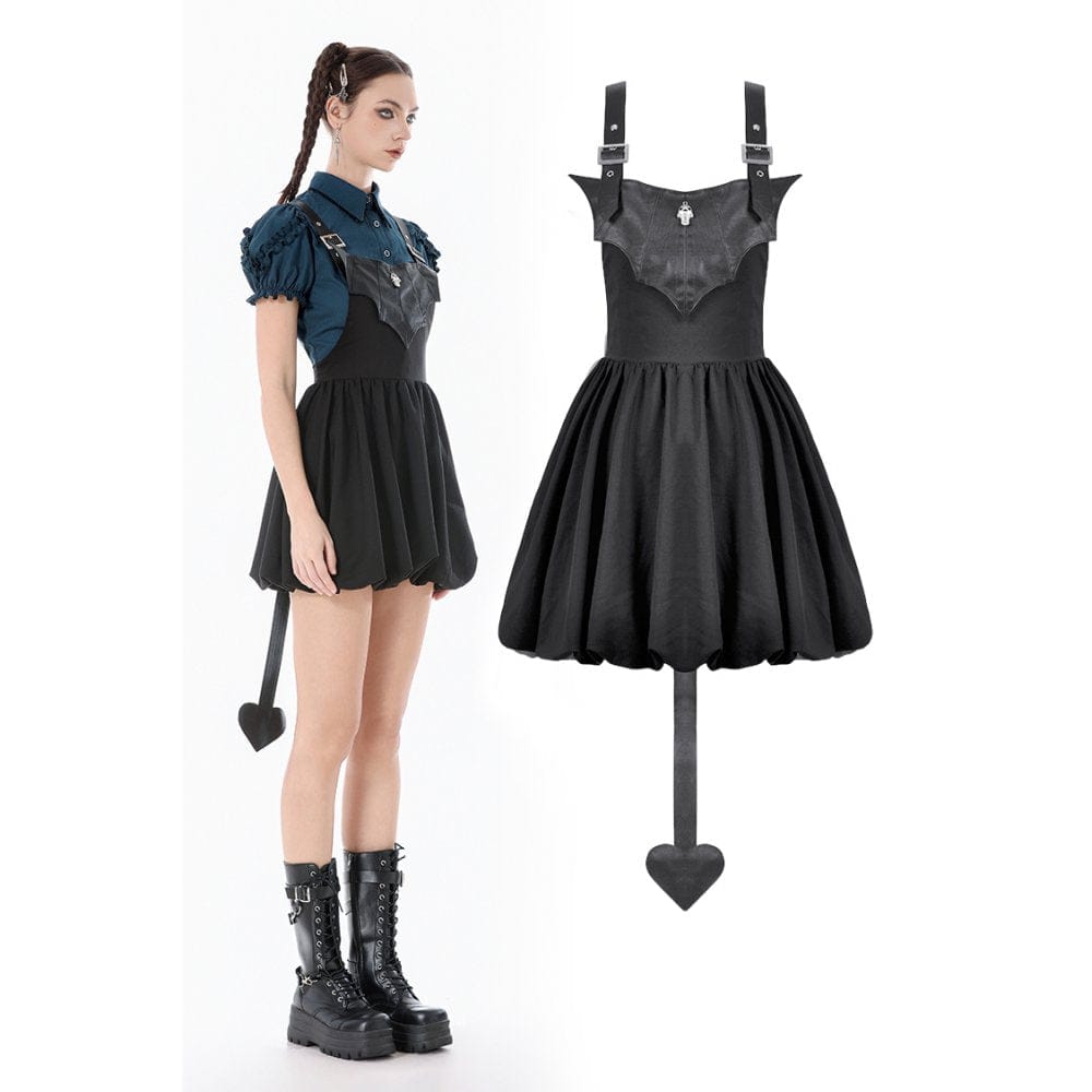 Darkinlove Women's Gothic Bat Wing Buckle Suspender Dress with Tail