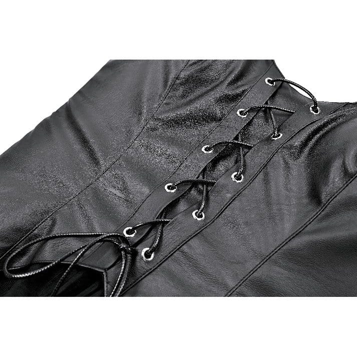 Darkinlove Women's Gothic Bat Wing Cut Edge Lace-up Layered Mesh Hem Slip Dress