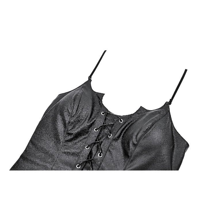 Darkinlove Women's Gothic Bat Wing Cut Edge Lace-up Layered Mesh Hem Slip Dress