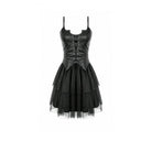 Darkinlove Women's Gothic Bat Wing Cut Edge Lace-up Layered Mesh Hem Slip Dress