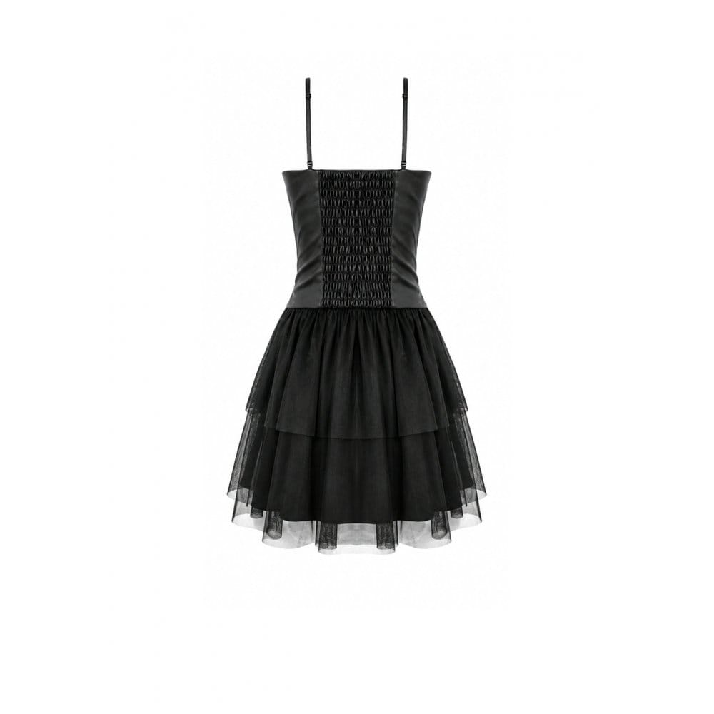 Darkinlove Women's Gothic Bat Wing Cut Edge Lace-up Layered Mesh Hem Slip Dress