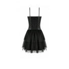Darkinlove Women's Gothic Bat Wing Cut Edge Lace-up Layered Mesh Hem Slip Dress