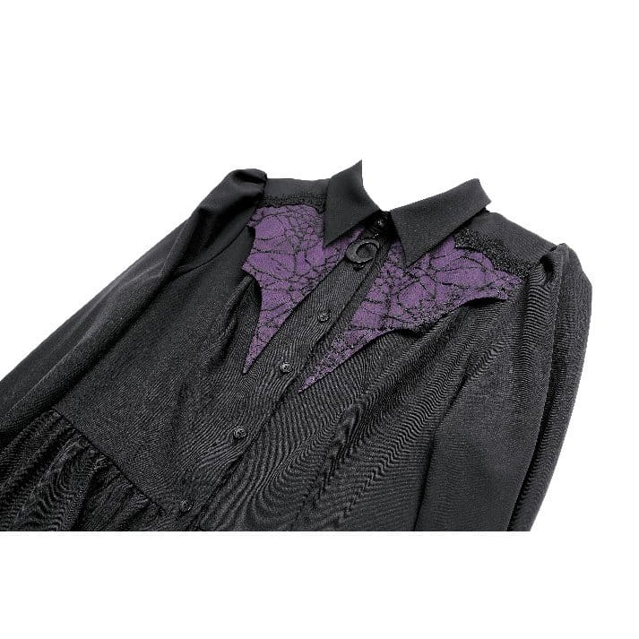 Darkinlove Women's Gothic Bat Wing Patchwork Two‑Tone Long Sleeved Short Dress