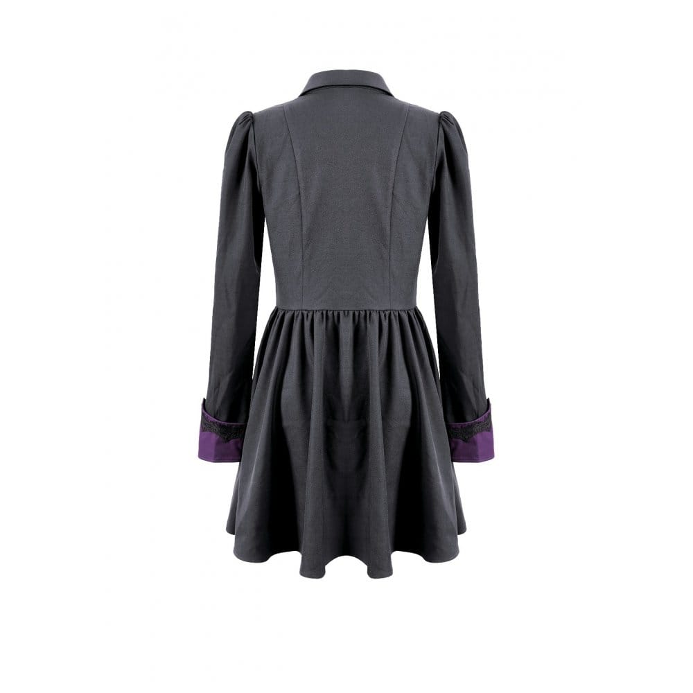 Darkinlove Women's Gothic Bat Wing Patchwork Two‑Tone Long Sleeved Short Dress