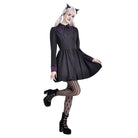 Darkinlove Women's Gothic Bat Wing Patchwork Two‑Tone Long Sleeved Short Dress