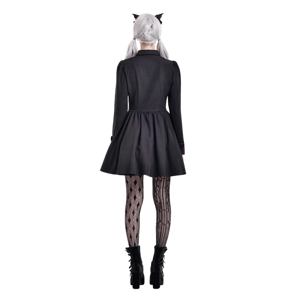 Darkinlove Women's Gothic Bat Wing Patchwork Two‑Tone Long Sleeved Short Dress