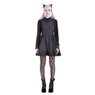 Darkinlove Women's Gothic Bat Wing Patchwork Two‑Tone Long Sleeved Short Dress