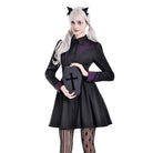 Darkinlove Women's Gothic Bat Wing Patchwork Two‑Tone Long Sleeved Short Dress