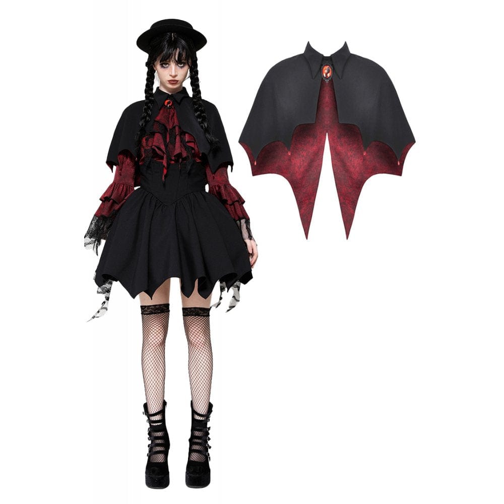 Darkinlove Women's Gothic Batwing Diamond Cape Black Red