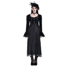 Darkinlove Women's Gothic Beaded Tassel Lace Trim Bell Sleeve Velvet Top