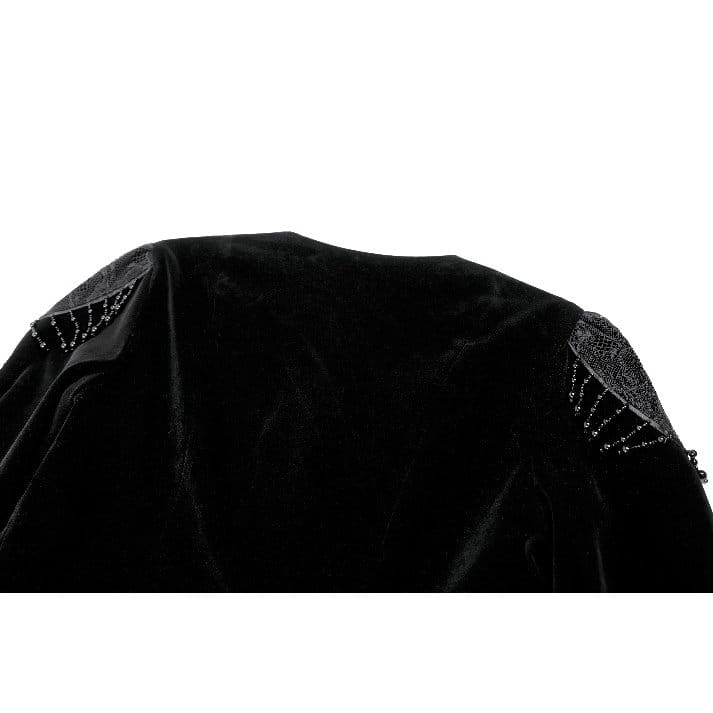 Darkinlove Women's Gothic Beaded Tassel Lace Trim Bell Sleeve Velvet Top