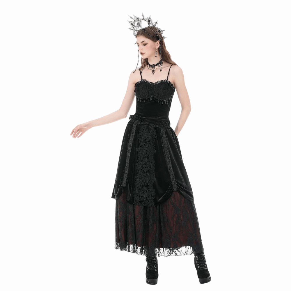 Darkinlove Women's Gothic Beaded Tassel Velvet Bustier
