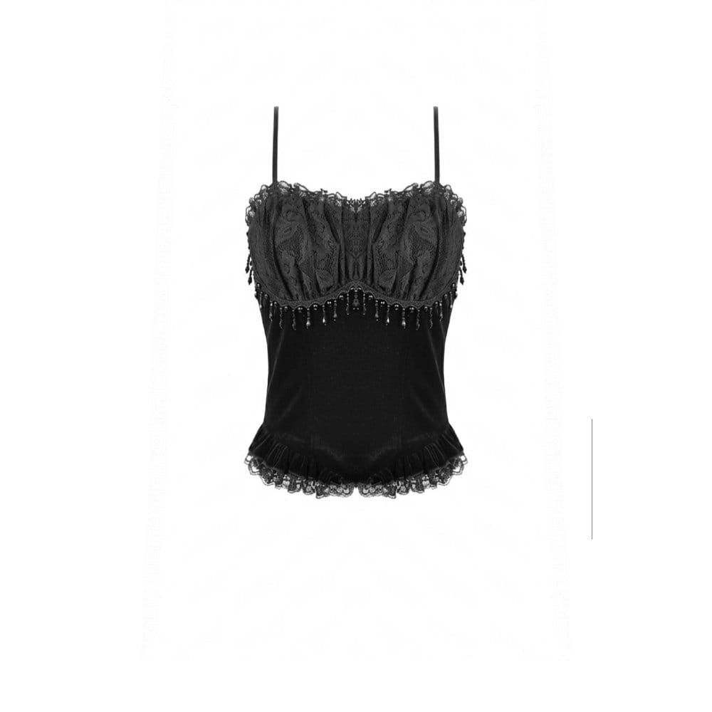 Darkinlove Women's Gothic Beaded Tassel Velvet Bustier