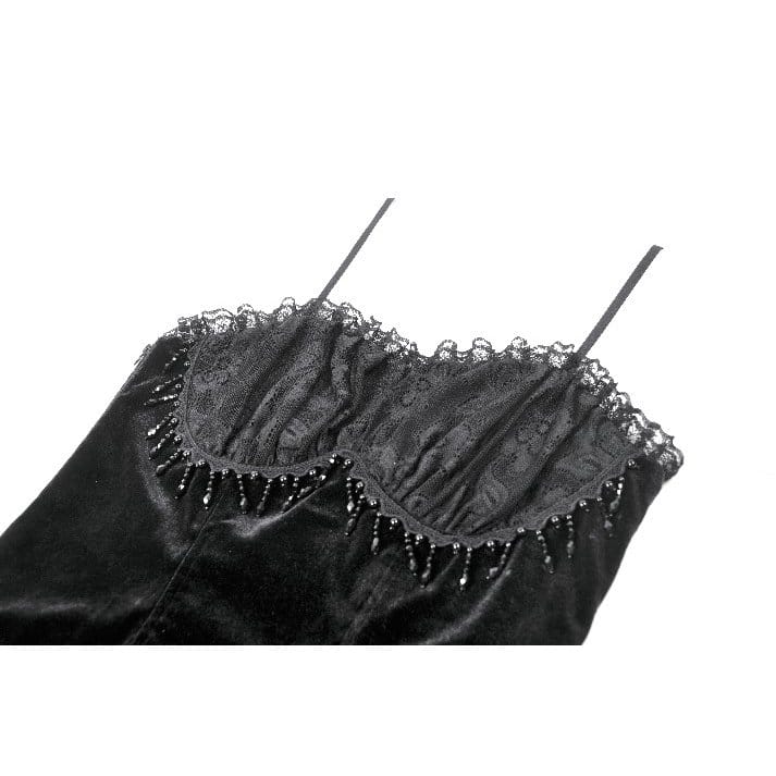 Darkinlove Women's Gothic Beaded Tassel Velvet Bustier
