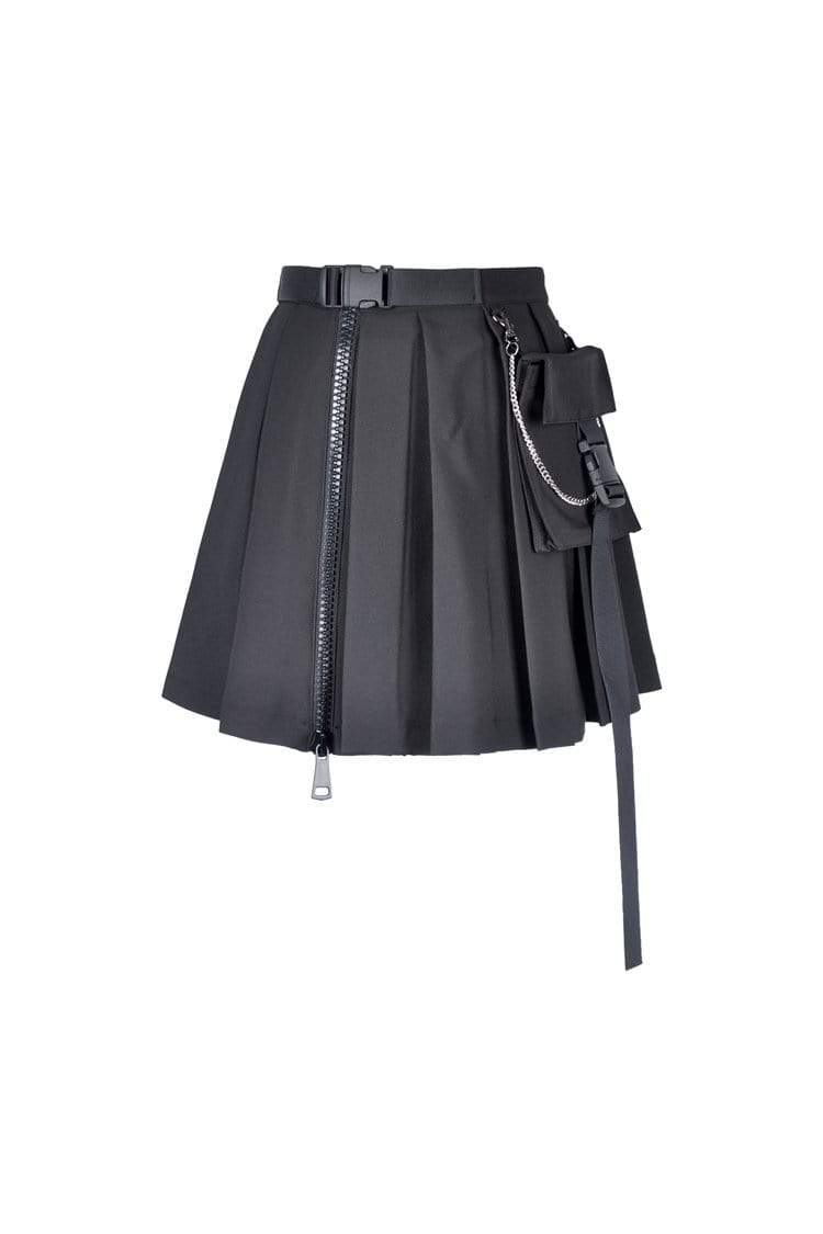 Women's Gothic Black Pleated Mini Skirt With Bag Side – Punk Design