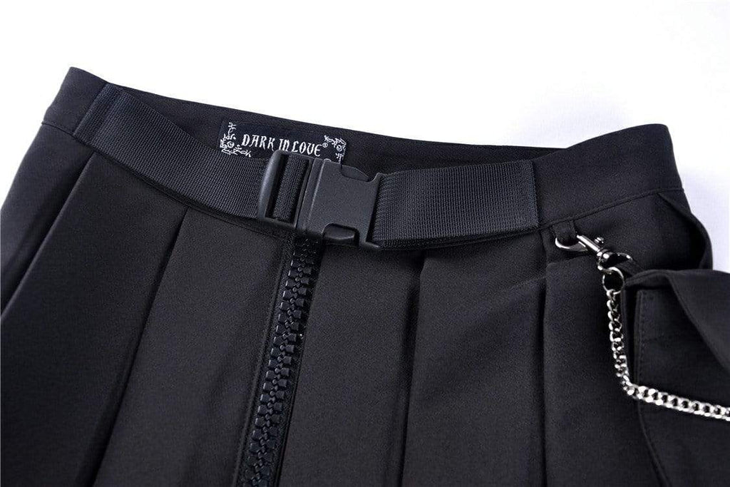 Darkinlove Women's Gothic Black Pleated Mini Skirt With Waist Pocket