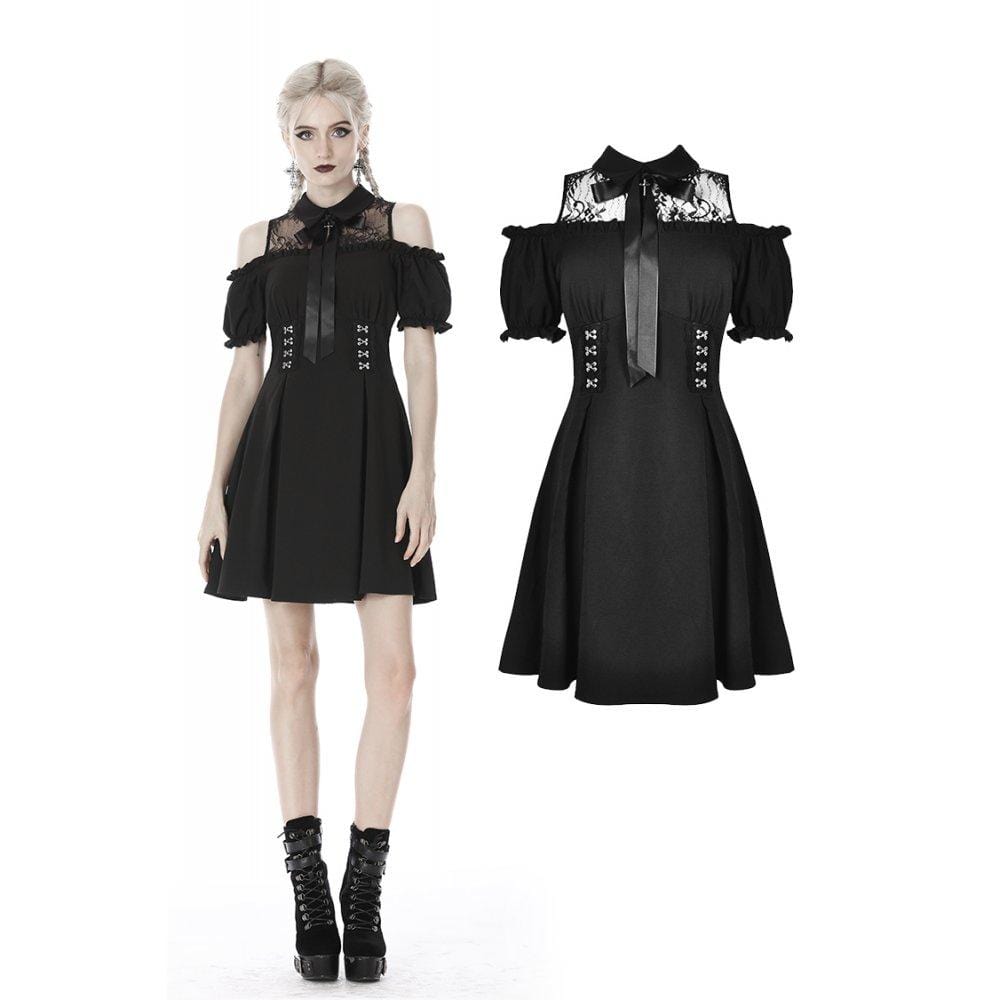 Darkinlove Women's Gothic Bowknock Shoulder Cutout Dresses