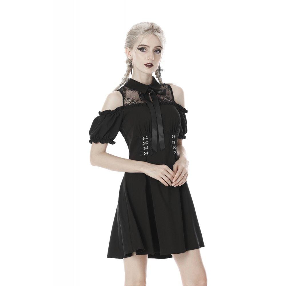 Darkinlove Women's Gothic Bowknock Shoulder Cutout Dresses