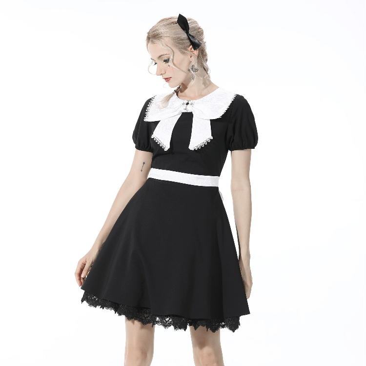 Darkinlove Women's Gothic Bowknot Collar White Short Dress