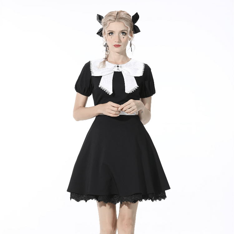Darkinlove Women's Gothic Bowknot Collar White Short Dress