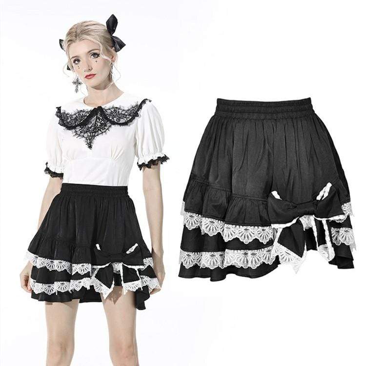 Darkinlove Women's Gothic Bowknot Layered Black Skirt