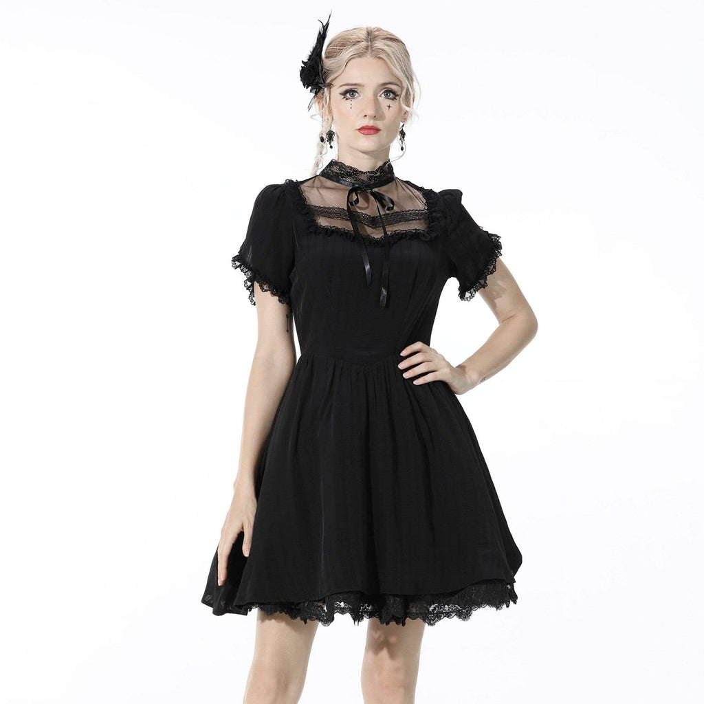 Darkinlove Women's Gothic Bowknot Pleated Black Dress