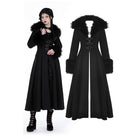 Darkinlove Women's Gothic Buckle Draped Coat with Faux Fur Collar