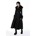 Darkinlove Women's Gothic Buckle Draped Coat with Faux Fur Collar
