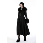 Darkinlove Women's Gothic Buckle Draped Coat with Faux Fur Collar
