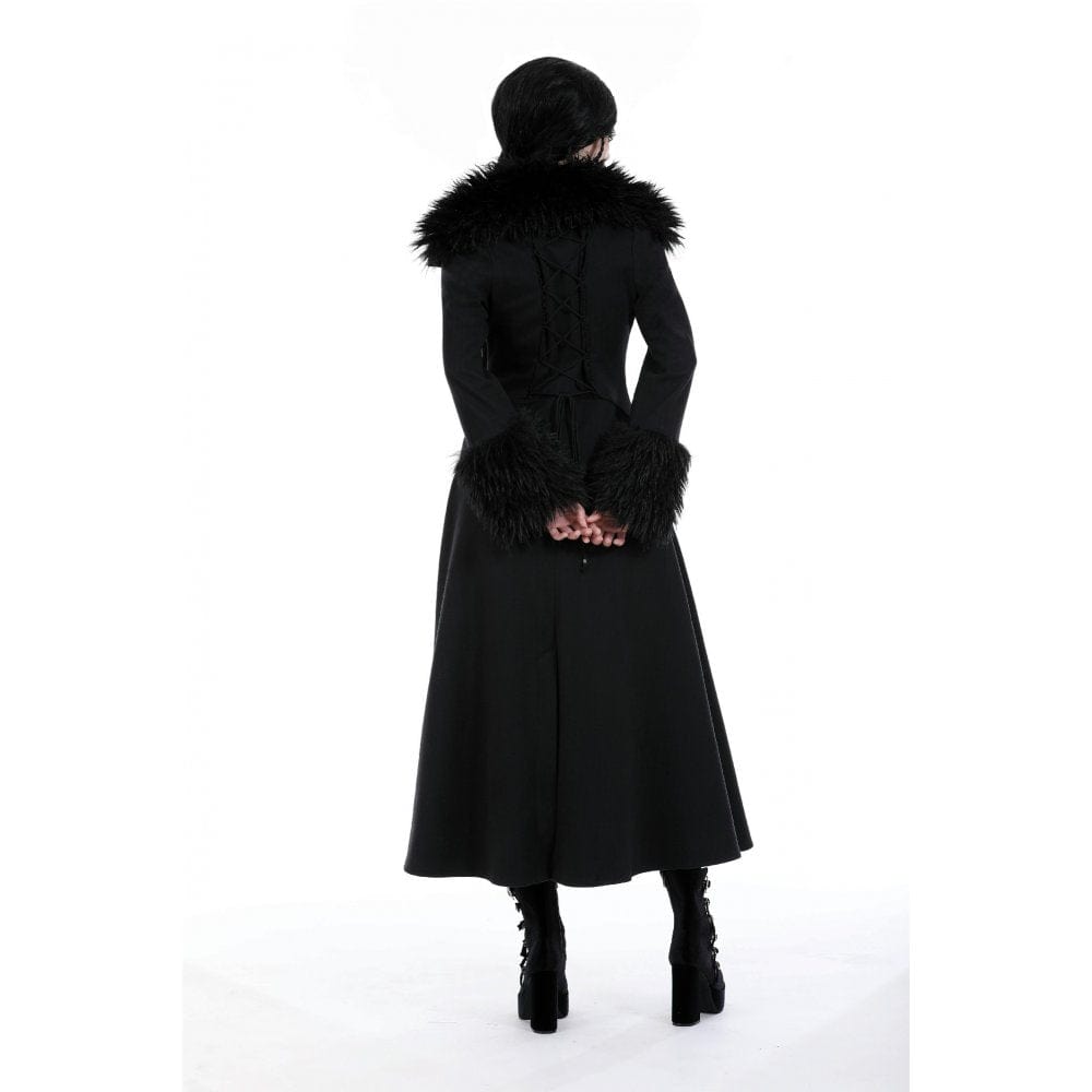 Darkinlove Women's Gothic Buckle Draped Coat with Faux Fur Collar