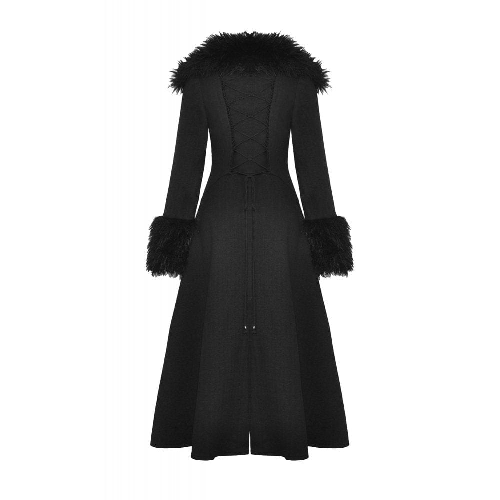 Darkinlove Women's Gothic Buckle Draped Coat with Faux Fur Collar