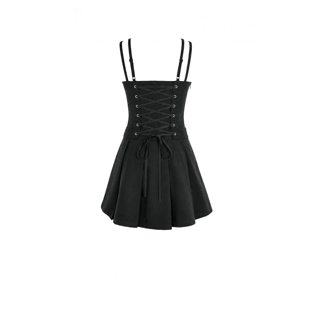 Darkinlove Women's Gothic Buckle Strap Plunging V-neck Slip Dress