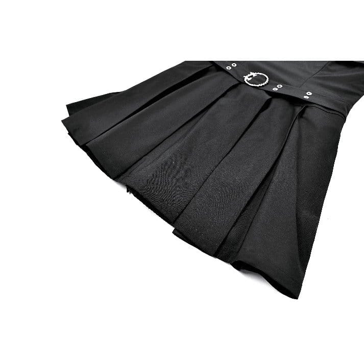 Darkinlove Women's Gothic Buckle Strap Plunging V-neck Slip Dress