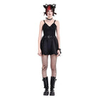 Darkinlove Women's Gothic Buckle Strap Plunging V-neck Slip Dress
