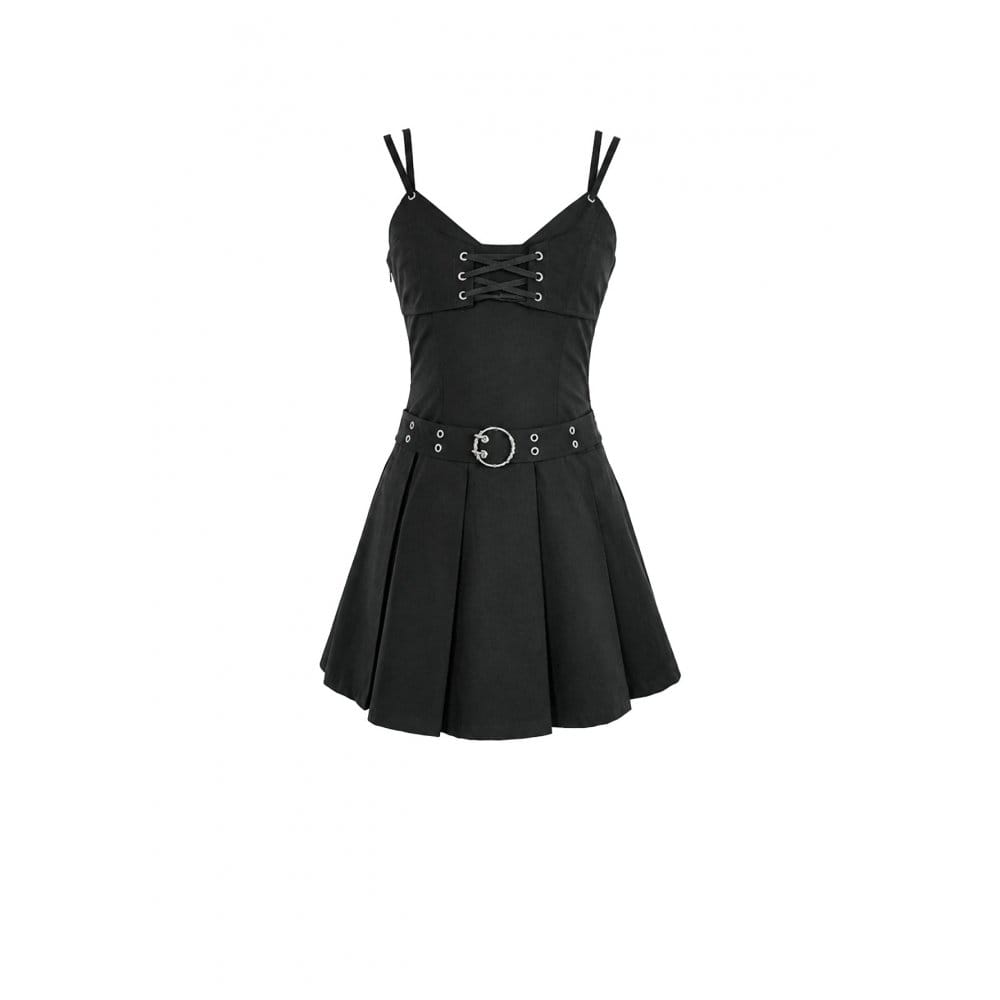 Darkinlove Women's Gothic Buckle Strap Plunging V-neck Slip Dress