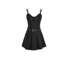 Darkinlove Women's Gothic Buckle Strap Plunging V-neck Slip Dress